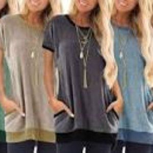 Haute Edition Casual Pocket Short Sleeve Sweatshir